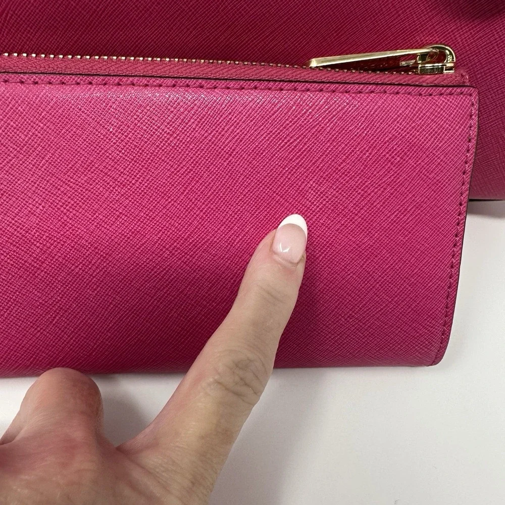 Michael Kors Pebbled Leather Satchel Color Raspberry With Matching Wallet